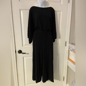 GARNET HILL Black Green Cotton Boatneck PRATO Knit Wide Leg Jumpsuit